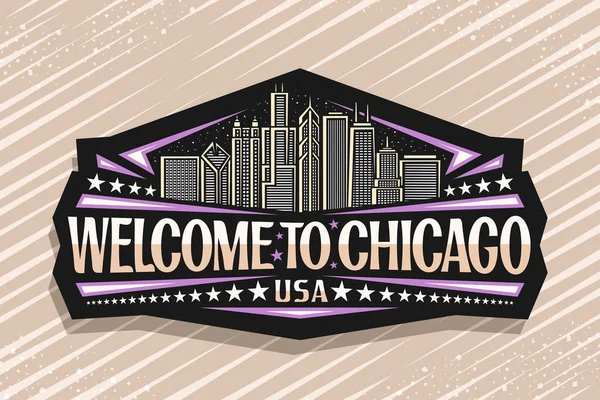 Vector Logo Voor Chicago Donkere Decoratieve Tag Met Tekening Illustratie — Stockvector