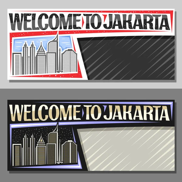 Vektorové Dispozice Pro Jakarta Kopírovacím Prostorem Voucher Obrysem Ilustrace Města — Stockový vektor