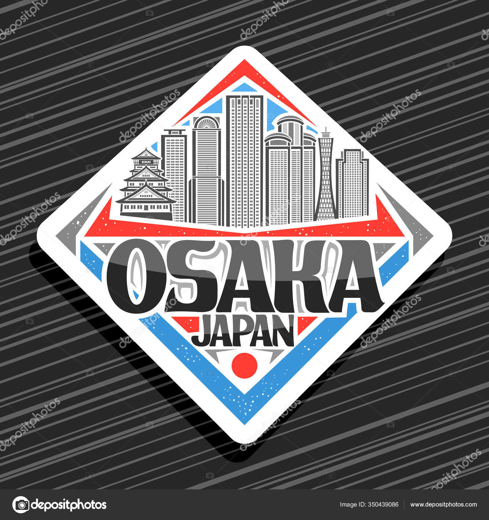 오오사카의 마름모 하늘에서의 사스카 풍경을 단어인 사스카 Osaka 뜻하는 냉장고 스톡 벡터 - ©mihmihmal 350439086