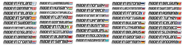 Векторний Набір Європейських Країн Прапори Декоративні Ізольовані Назви Національними Державними — стоковий вектор