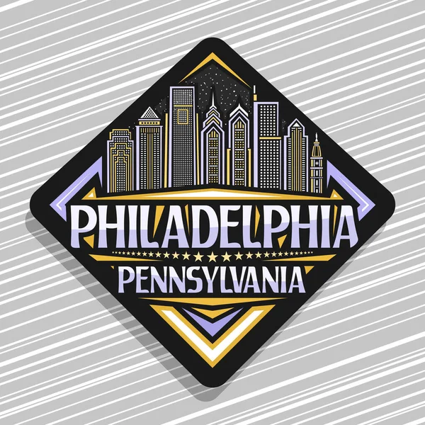 Logo Vectoriel Pour Philadelphie Badge Losange Noir Avec Illustration Ligne — Image vectorielle