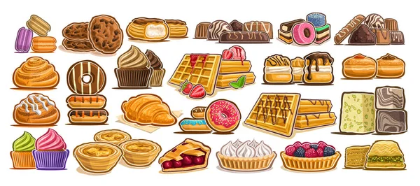 Vector Set Assorted Desserts Lot Isolated Illustration Deliceent Cakes Gastronomy — 스톡 벡터