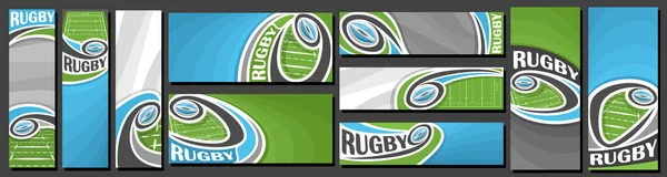 Conjunto Vetorial Rugby Banners Modelos Arte Decorativos Verticais Horizontais Para — Vetor de Stock