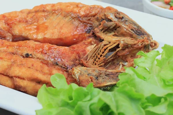 Pescado frito con salsa de pescado — Foto de Stock