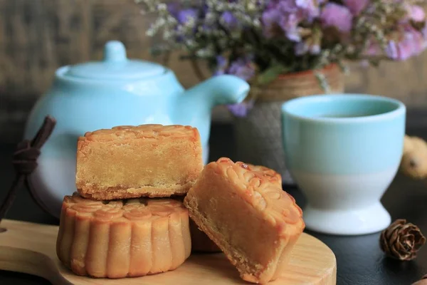 Festival moon cake and hot tea - Chinese cake