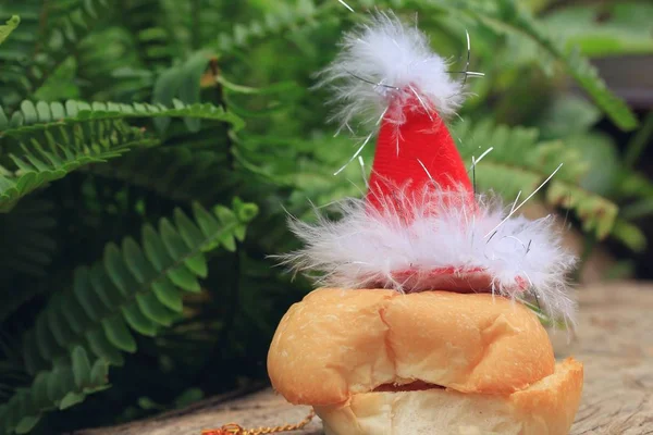 Bröd och santa hatt — Stockfoto