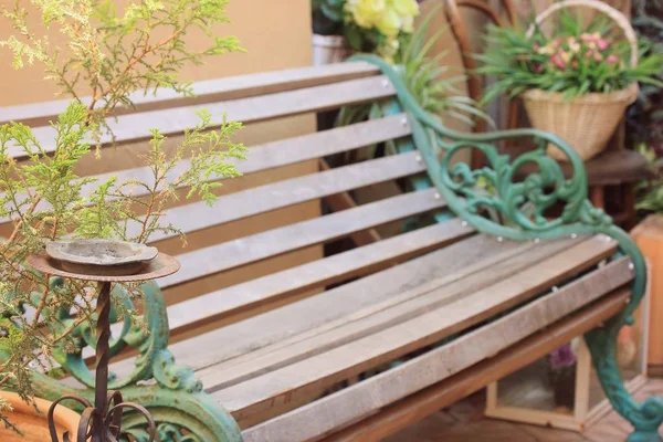 Vintage bench chair in garden — Stock Photo, Image