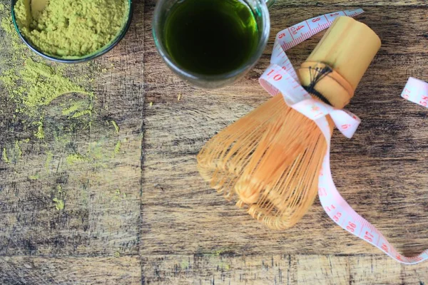 Hot green tea with powder — Stock Photo, Image