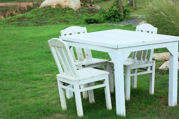 White wooden lawn table — Stock Photo, Image