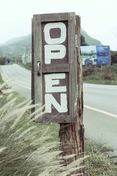 Open sign wood vintage — Stock Photo, Image