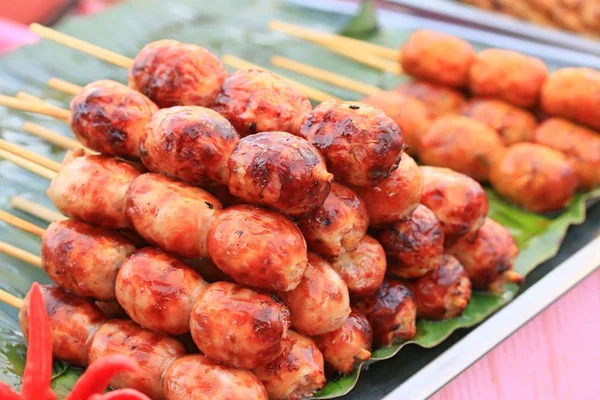 BBQ sausages in the market — Stock Photo, Image