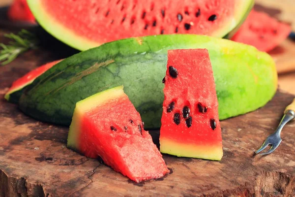 Sweet watermelon on wood — Stock Photo, Image