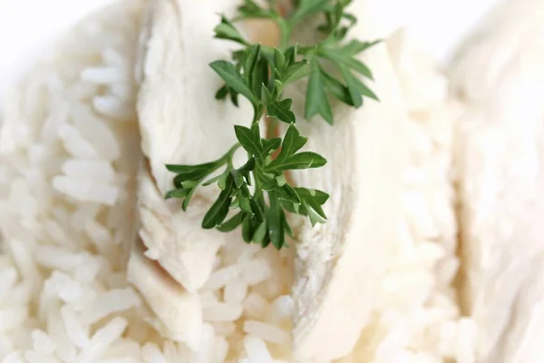 Паровая курица с рисом (курица Хайнань ) — стоковое фото