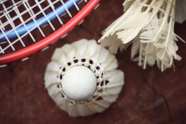 Shuttles met badminton racket — Stockfoto