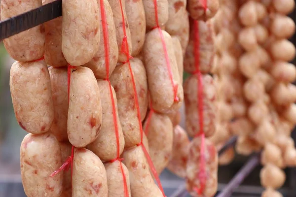 BBQ sausages in the market — Stock Photo, Image