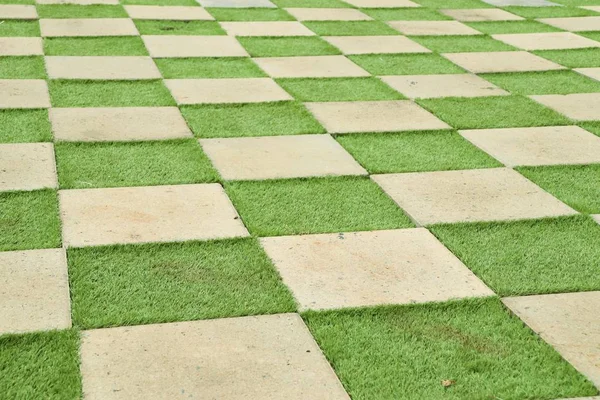 Square cement floor with grass — Stock Photo, Image