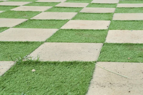 Square cement floor with grass — Stock Photo, Image