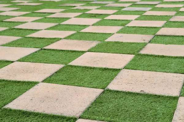 Vierkant cement vloer met gras — Stockfoto