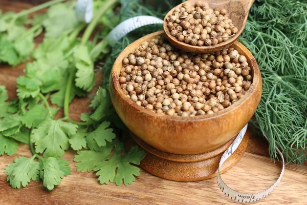 Foglie di coriandolo con seme — Foto Stock