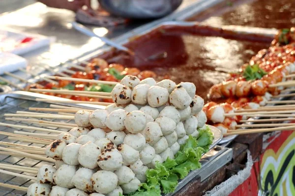 Grilled meatball at street food — Stock Photo, Image