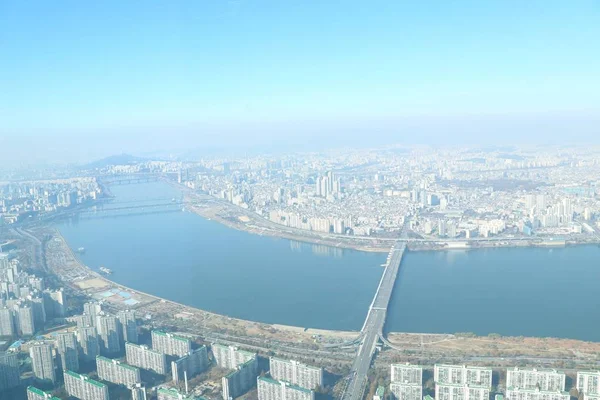 Paisagem vista superior azulada sul da Coréia — Fotografia de Stock