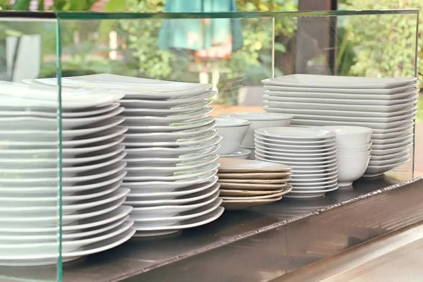 Stack of white dishes — Stock Photo, Image