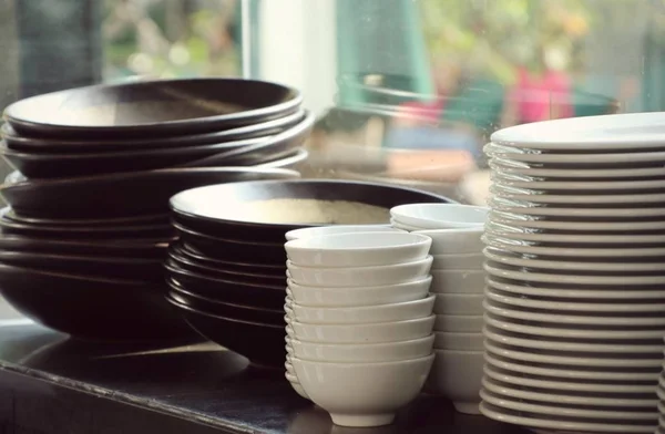 Stack of white dishes — Stock Photo, Image