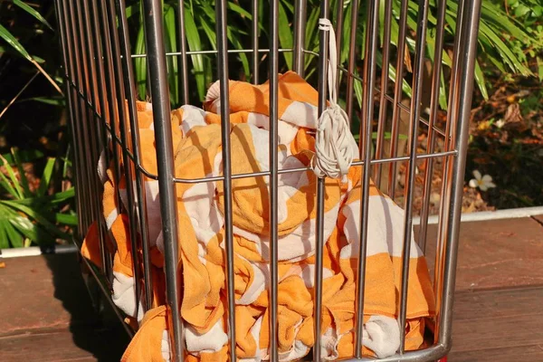 Stack towels by the pool — Stock Photo, Image