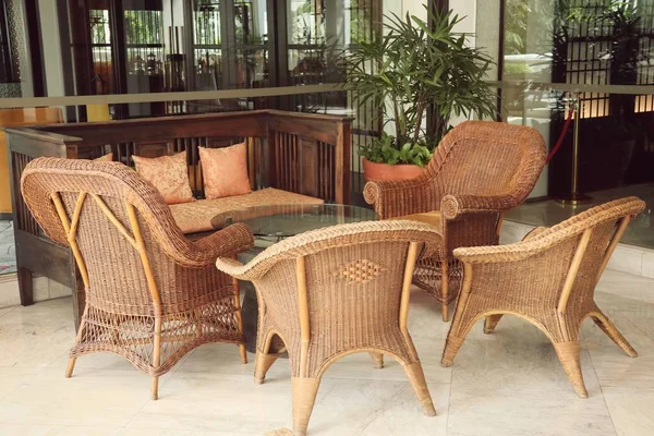 Brown rattan wicker chair — Stock Photo, Image