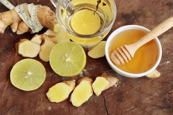 Čaj zázvor s citrónem v medu — Stock fotografie