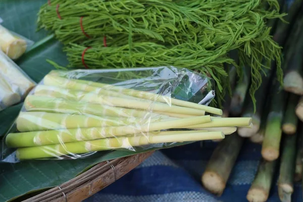 Giri di bambù e acacia pennata al mercato — Foto Stock