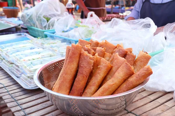 Spring rolls at street food — Stock Photo, Image