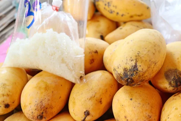 Mango maduro y arroz pegajoso — Foto de Stock