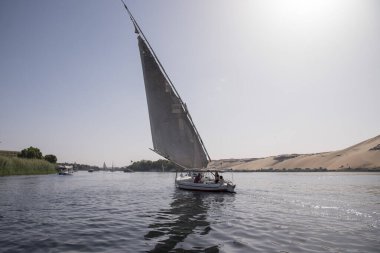 Sıcak bir günde, Aswan Mısır 'daki Nil nehrinde dostlar.