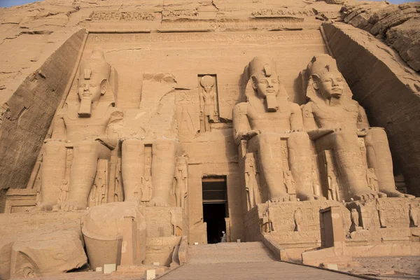 Ancient Egyptian temple built by Ramses II, carved in the stone of the mountain, in Abu Simbel next to Lake Nasser in Nubia, Egypt, Africa