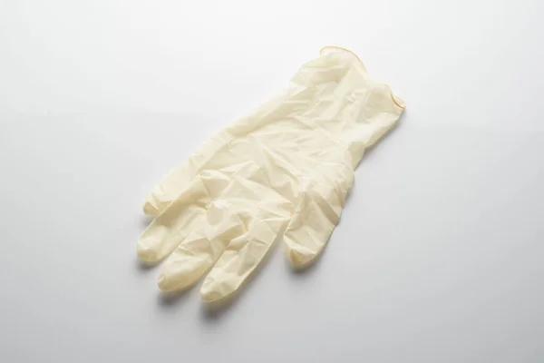 Beige Latex Gloves White Background Protector Prevent Contagion — Stock Photo, Image