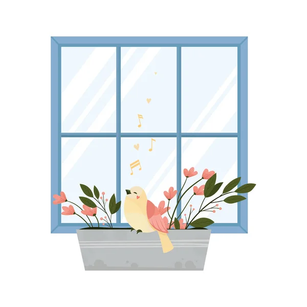 Vector Spring Illustration Window Flower Box Flat Style — 图库矢量图片