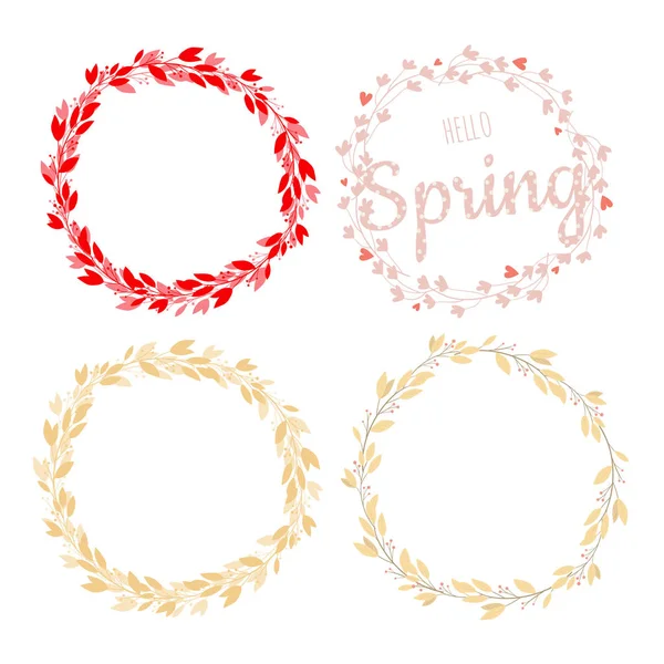 Vector Floral Frame White Background Wreath Leaves Flowers Bright Colorful — 스톡 벡터