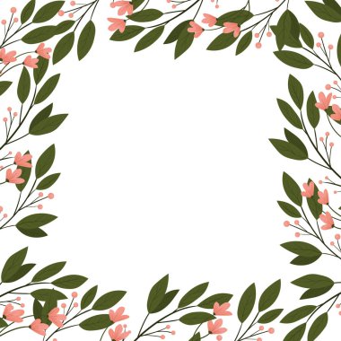 Beyaz arkaplanda vektör çiçek çerçevesi.