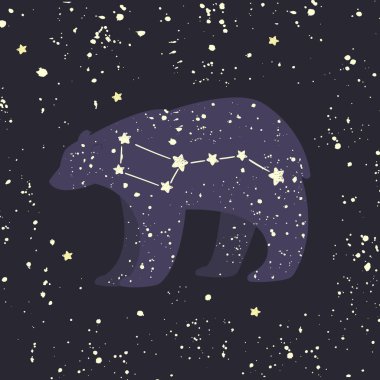 Ursa major. Gece yıldızlı gökyüzünde büyük ayı takımyıldızı.