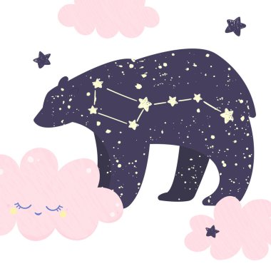 Ursa major. Gece yıldızlı gökyüzünde büyük ayı takımyıldızı.