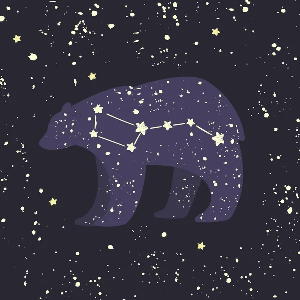 Ursa Major. Gran constelación de osos en el cielo estrellado nocturno . — Vector de stock