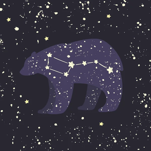 Ursa major. Grande constellation d'ours dans le ciel étoilé nocturne . — Image vectorielle