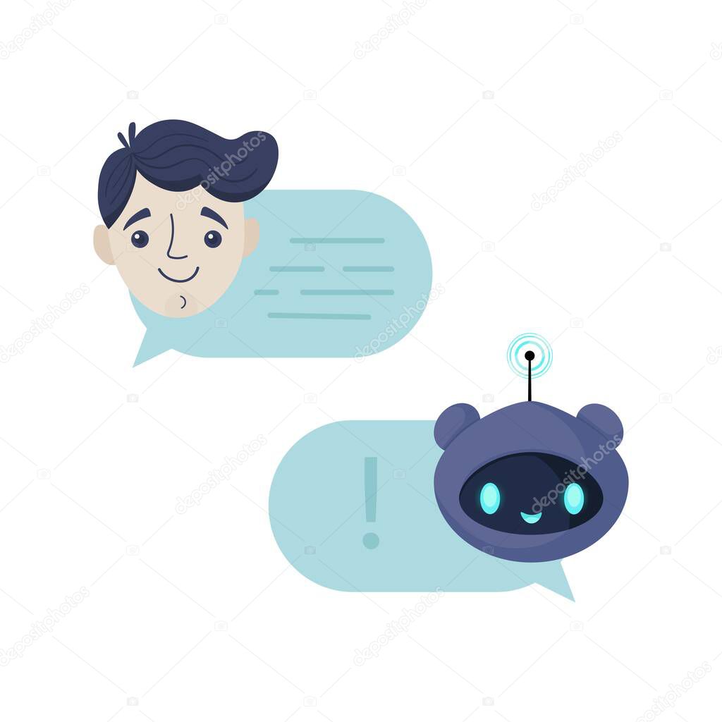 Chat bot robot isolated on white. Customer support service.