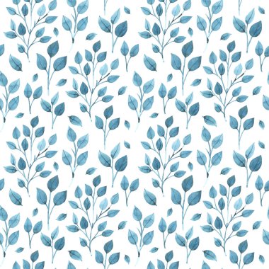 Yapraklar ve dallarla suluboya kusursuz çiçek deseni.