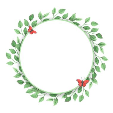 Yapraklı suluboya arka plan. Tasarım için çerçeve.