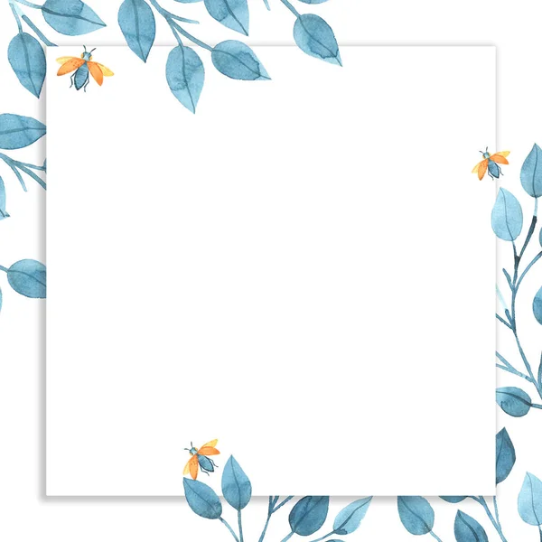 Watercolor Background Leaves Frame Design — Stock Photo, Image