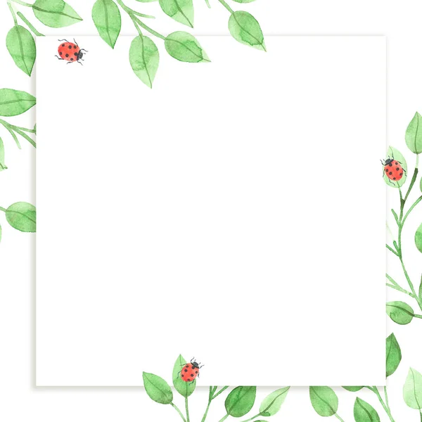 Watercolor Background Leaves Frame Design — Stock Photo, Image