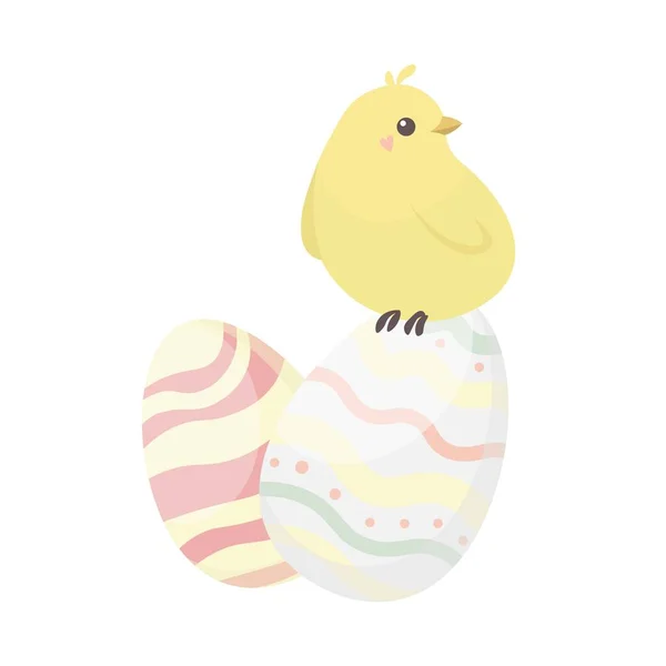 Feliz Pascua Ilustración Vacaciones Con Pollo Lindo Huevos Ilustración Vectorial — Vector de stock