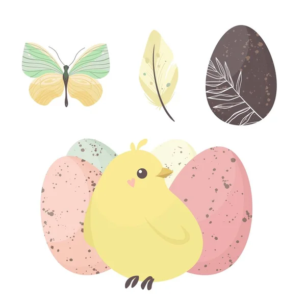 Szczęśliwego Wielkanocy Ilustracji Wakacje Cute Kurczaka Jaj Ilustracja Wektora — Wektor stockowy